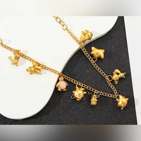 24K Gold Pokemon Characters Charm Bracelet Adjusta Sizing Anime Kawaii - Picture 5 of 7